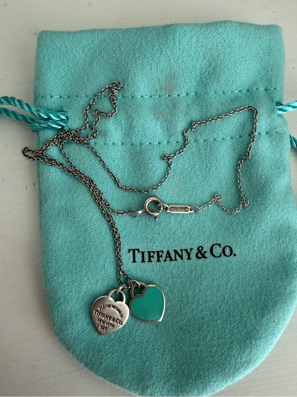 Tiffany & Co. Heart Tag Double Pendant Necklace in Tiffany Blue & Silver
